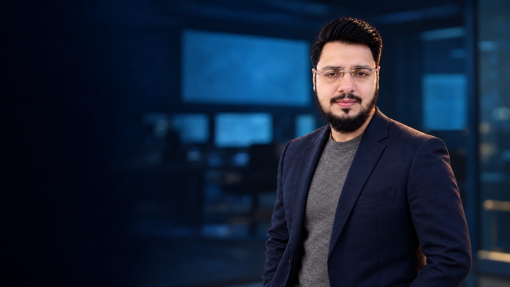 Syed Farhan Ahmed, Head of Cyber Security, in a navy blazer
